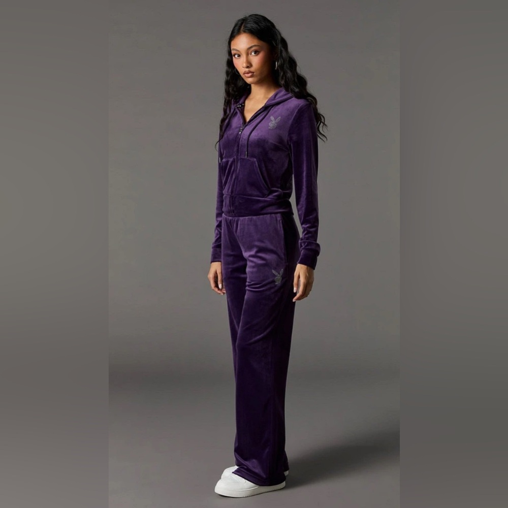 PLAYBOY Purple Velvet Track Pants & Joggers Set